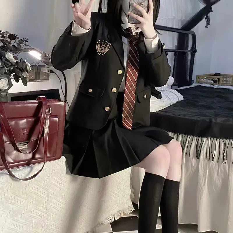 Girls College Style Fashion Sweet Blazers Anime COS Sexy Kawaii Mini Pleated Skirt Uniform, Japanese Student JK School Uniform