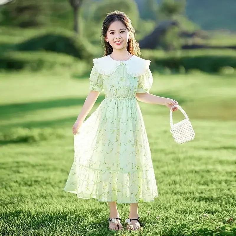 New Girls Dress Summer Dress Korean Version Stylish Children's Floral Dress Super Fairy Little Girl Princess Dresses 8-12 Year