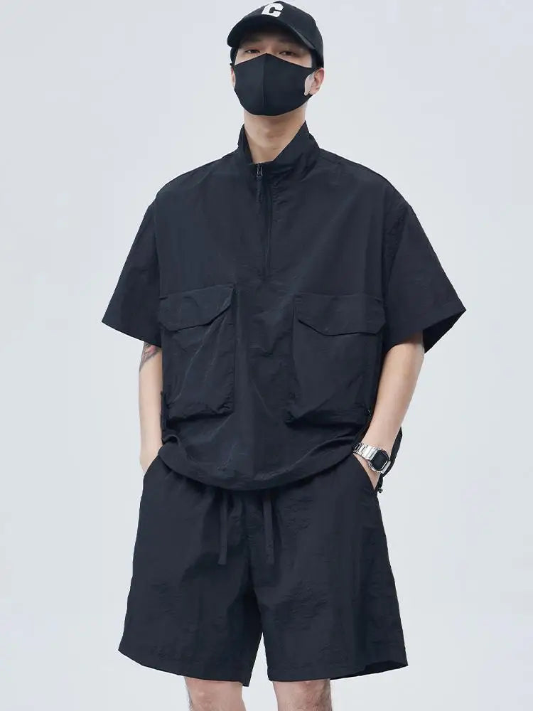 Casual Sportswear Suit for Men Solid Color Loose A Complete Set of Teenagers American Handsome Loose Versatile Two-piece Set