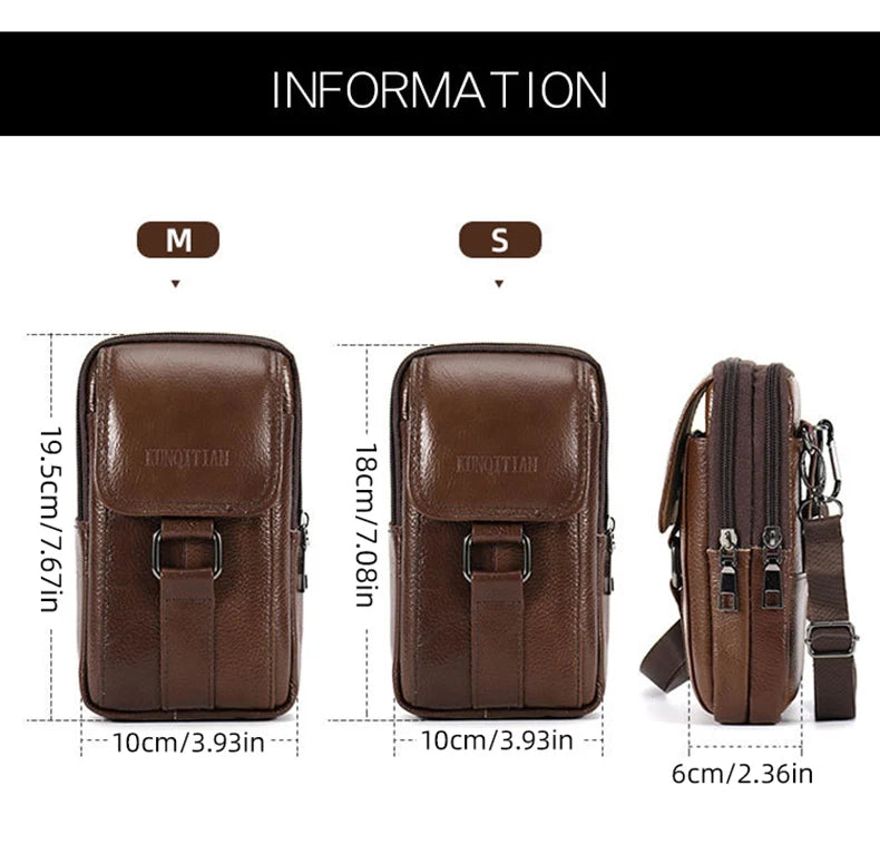 Men's Mobile Phone Waist Bag Outdoor Work Chest Bag PU Cigarette Case Key Chain Wear Belt Backpack Sport Hiking Portable Satchel