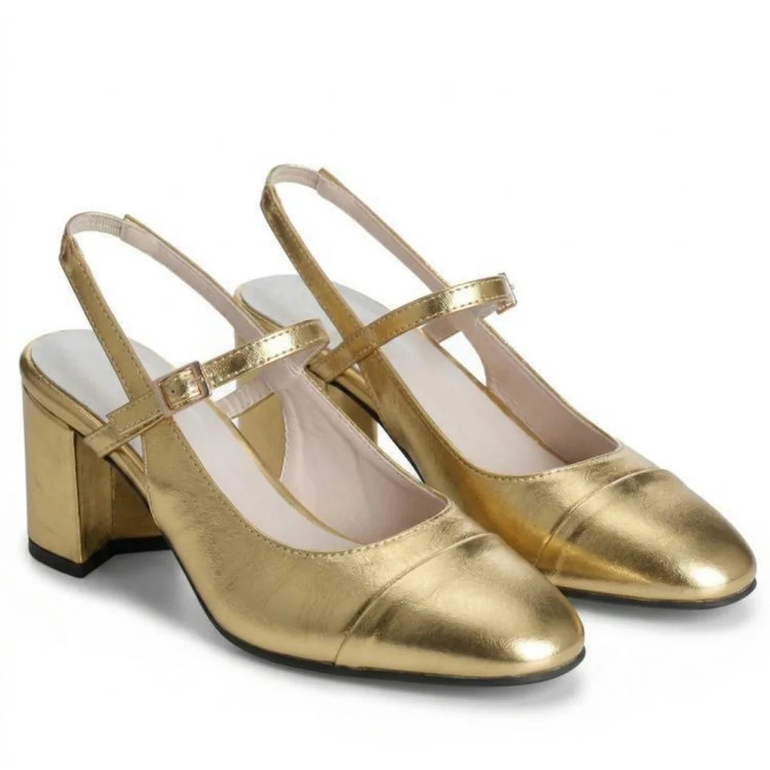 Mary Jane Colorful Leather Single Shoes Female Round Toe Back Empty Buckle Strap Women’s Sandals 7cm Chunky High Heels Office DE