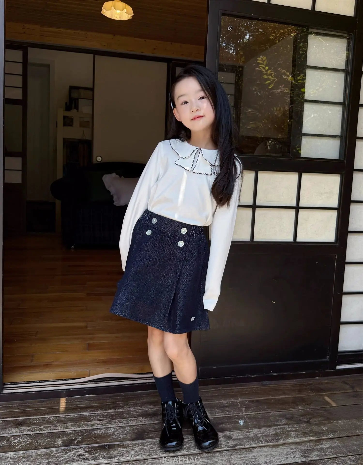 Teen Girl Clothes Waist Shell Button Denim Skirt and Top Kids Versatile Casual Outfits Children Costumes Vintage Girls Elastic