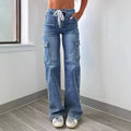 2026 Women's Casual Straight Leg Jeans Pants Fashion Style Belt and Multiple Pockets Functional Work Pants Female Cargo Trousers