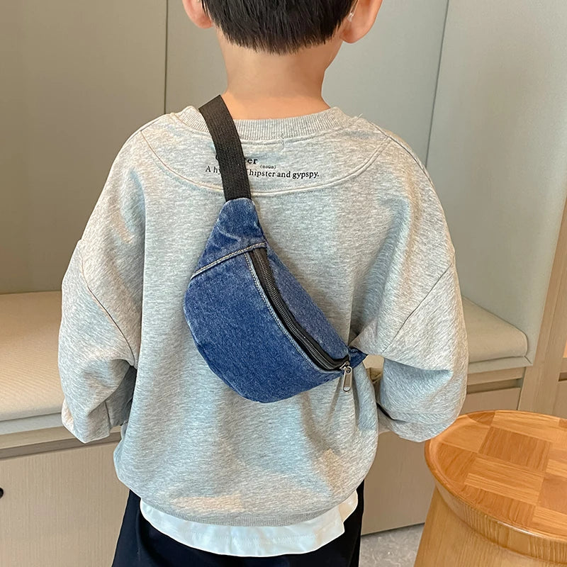 Fashion Denim Children's Waist Bags Leisure Boy and girl Crossbody Chest Bag Street Trend Belt Bag Kids Birthday gift Waist Pack
