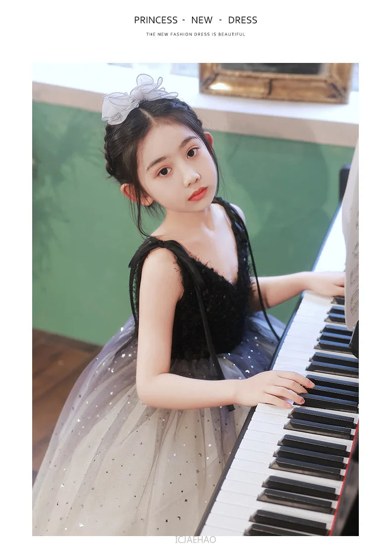 Teen Girl Clothes New Girls Strappy Tie Princess Dress Casual Fashion Kids School Event Host Gown Daily Wear Party Outfit Summer