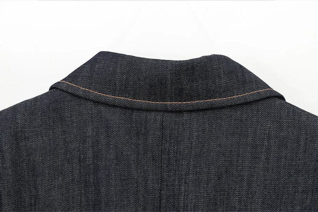HH Women Denim Blazer Coat Single Breasted Long Sleeve Lapel Suit Jacket With Pockets Female 2025 Spring New Fashion Outwear