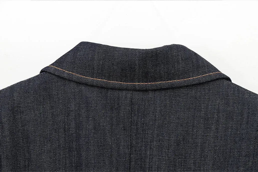 HH Women Denim Blazer Coat Single Breasted Long Sleeve Lapel Suit Jacket With Pockets Female 2025 Spring New Fashion Outwear