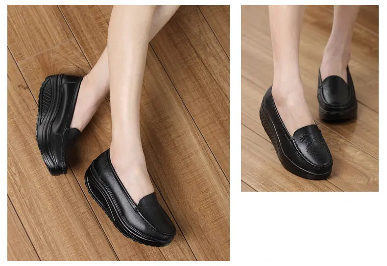 Women's shoes Genuine leather women's nurse shoes rocking shoes platform casual slope heel work shoes platform shoes