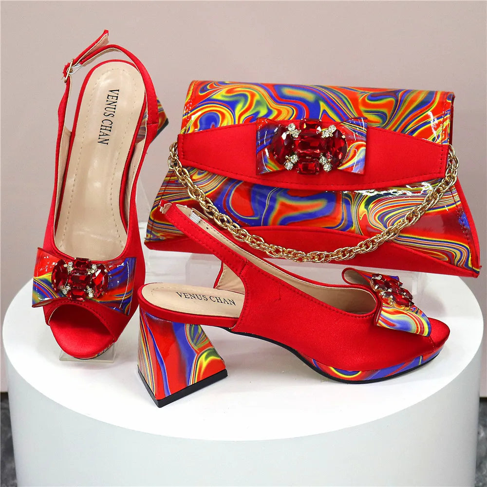 Sandals Woman Summer Ladies Shoes and Bag Decorated with Rhinestone Women Shoe and Bag Set for Party In Women Nigerian Shoe Bag
