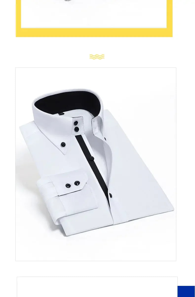 Men's Dress Shirts Non-ironing Formal Collar Shirt Fashion Korean Slim Solid Color Business Casual Shirt White Spring Autumn