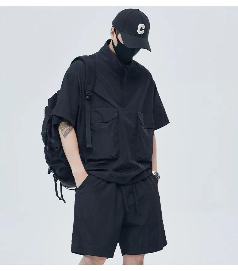 Casual Sportswear Suit for Men Solid Color Loose A Complete Set of Teenagers American Handsome Loose Versatile Two-piece Set