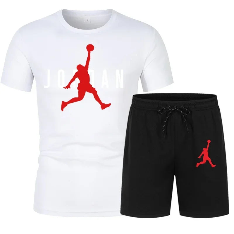New summer men's casual sportswear set, fashionable and breathable men's round-neck short-sleeved T-shirt + jogging shorts