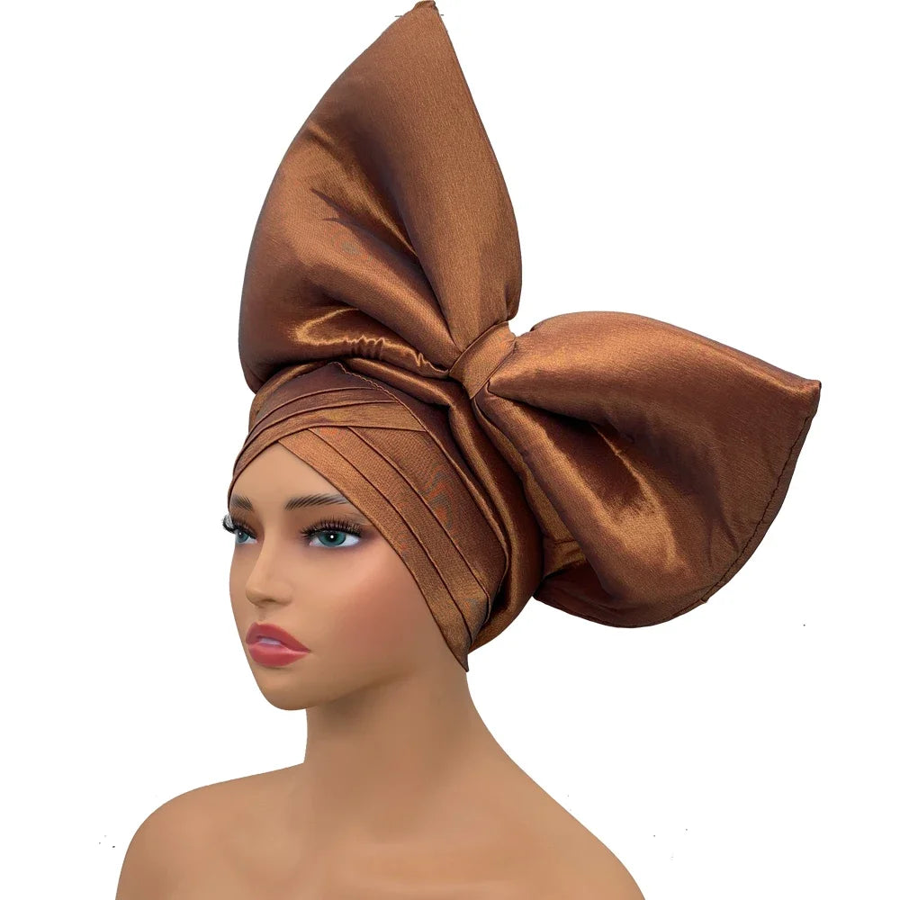 Exaggerated Headpiece African Auto Gele Headtie Nigeria Party Headwear Hat Lady Head Wraps Big Bowknot Turban Cap for Women