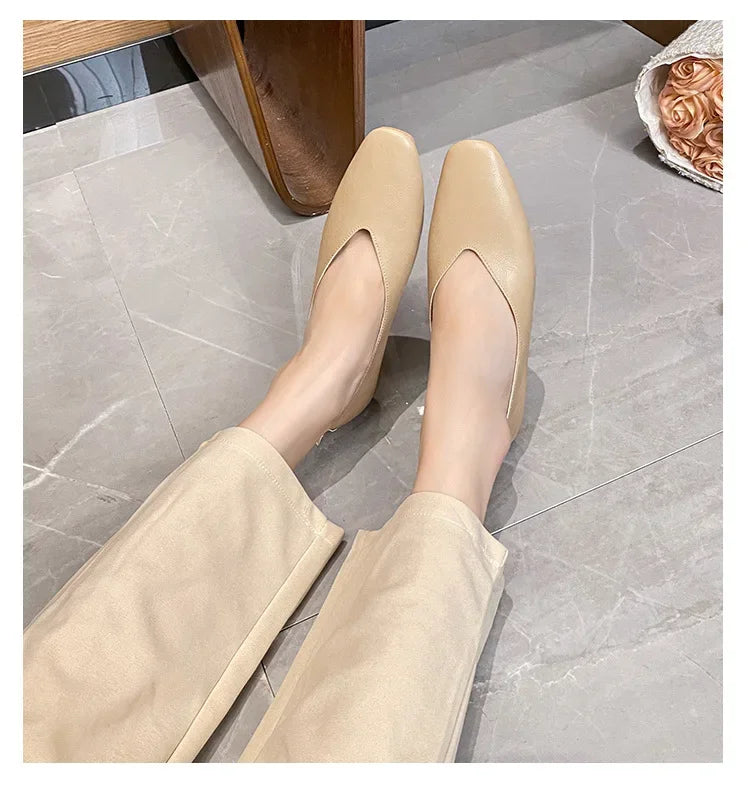 Genuine Leather Multi-color Low-heeled women's Shoes  Round Toe Flat Bottom Shallow Cut Single Shoe Casual Versatile Loafers