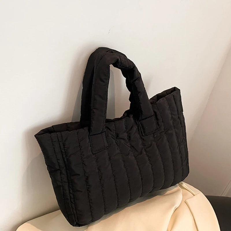 Ladies Tote Bags Large Capacity Cotton Padded Bag Solid Color Casual Fashion Nylon Elegant for Handbag