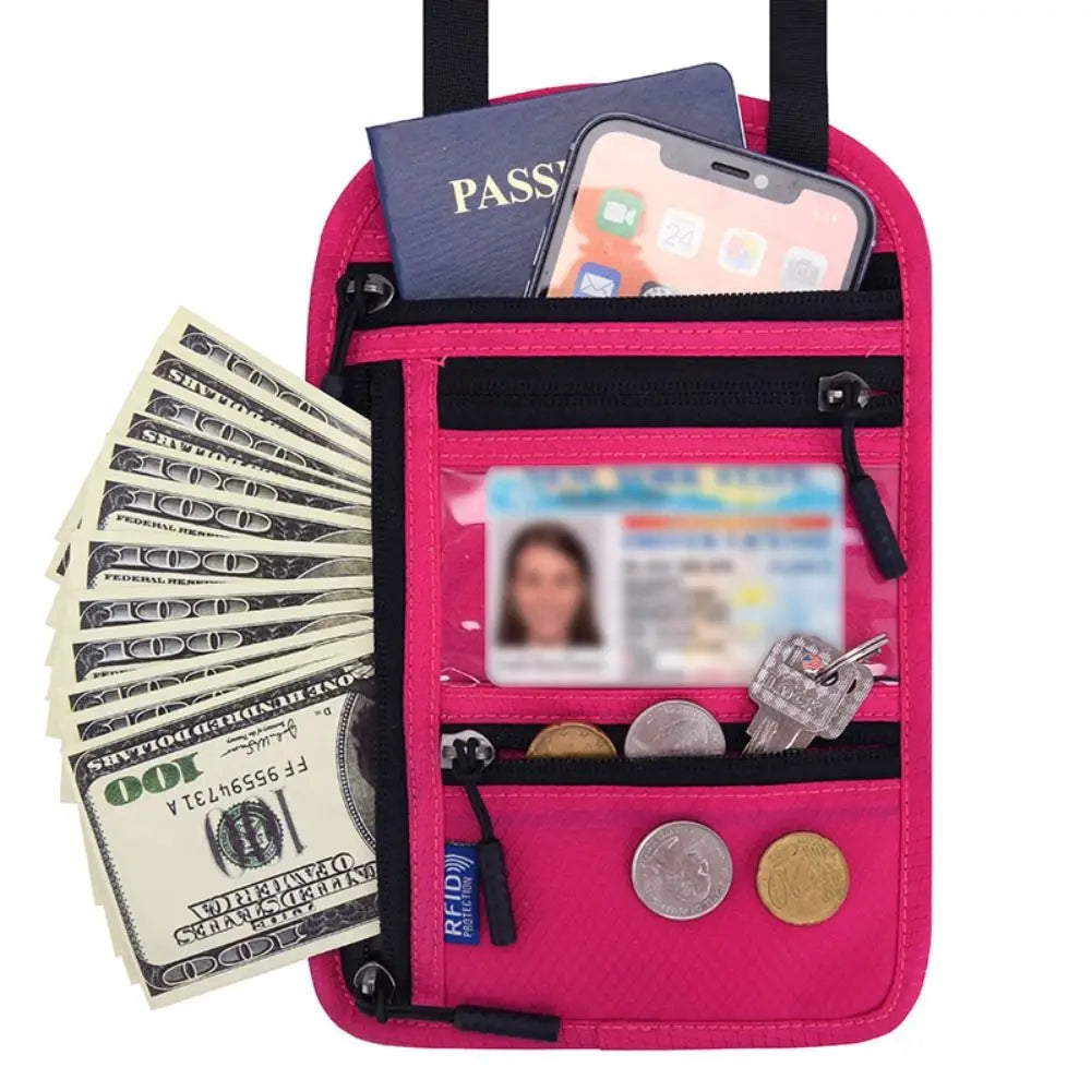 Anti-theft Security Stash Pouch Nylon RFID Blocking Passport Bag with Adjustable Neck Strap Waterproof Travel Neck Wallet