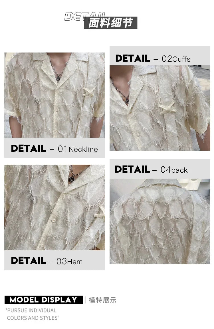 Mature Style Fringed Fringed Design Half-sleeved Shirt for Men's Niche Loose Summer Short-sleeved