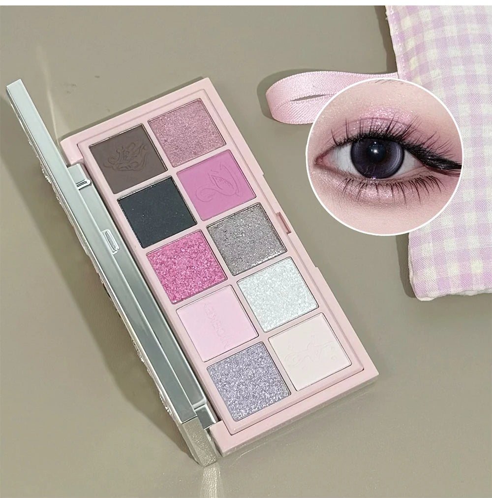 NICEKEY Pink Ballet Makeup Box Include 1*Lip mud,1*Pressed Powder,1*Highlight Powder,1*Eyeshadow Palette Powder With Necklace