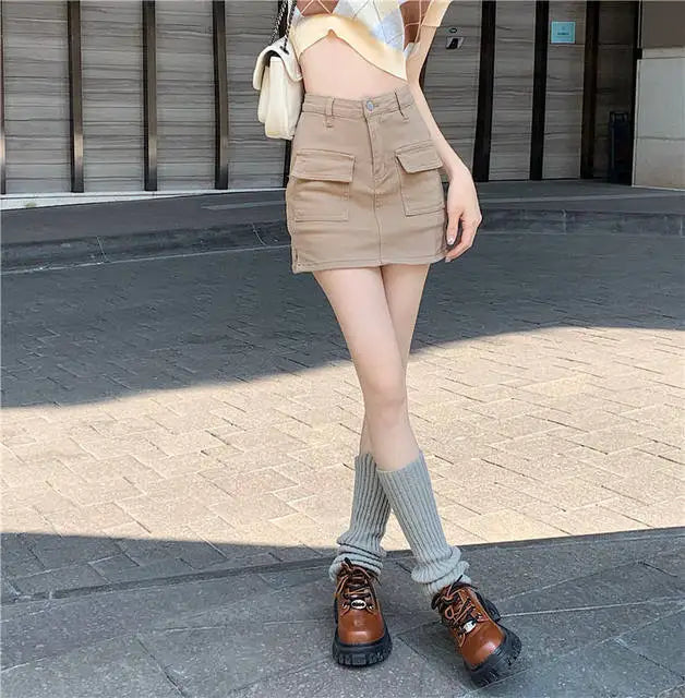 Jeans Skirts For Women Khaki Tight Woman Cargo Denim Skirt Short Stylish Premium Clothing Sales Casual Trend 2025 Korean Fashion