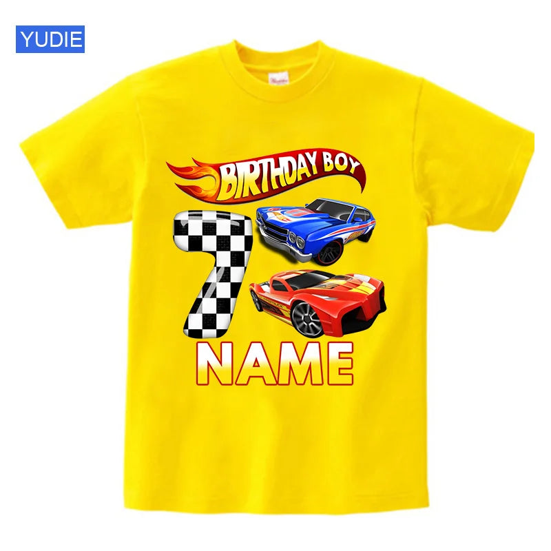 Boys Birthday T Shirt Customized Name Boys T Shirts Girl Clothing Personalised Shirts Children Tees Baby Racing Clothes Fashion