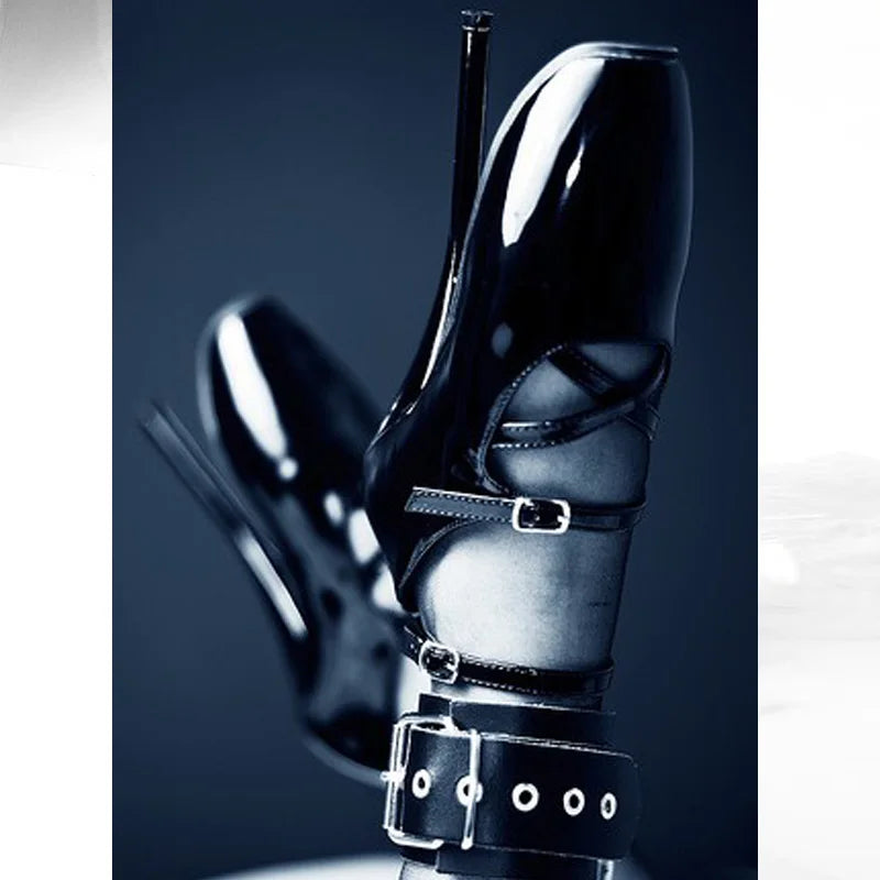 Brand New 7" High Heel Sexy Show Girl Ballet Pumps Spike Heels Stiletto Pointed Toe Strappy Ankle Strap Black Red Dancing Shoes