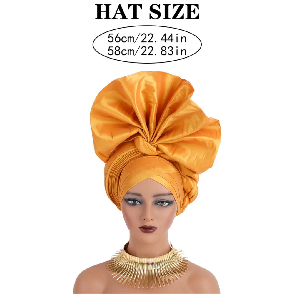 African Auto Gele Headtie Nigeria Women's Head Wraps Wedding Party Headpiece Women Turban Cap