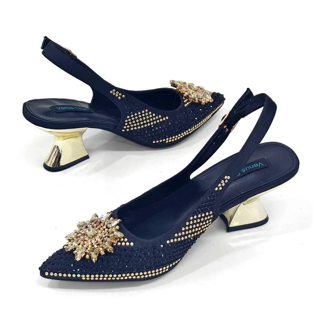 Nigeria Fashion Rhinestone-encrusted Ladies Party Shoes And Special bags High Heels And Dual Purpose Bag Women's Shoes