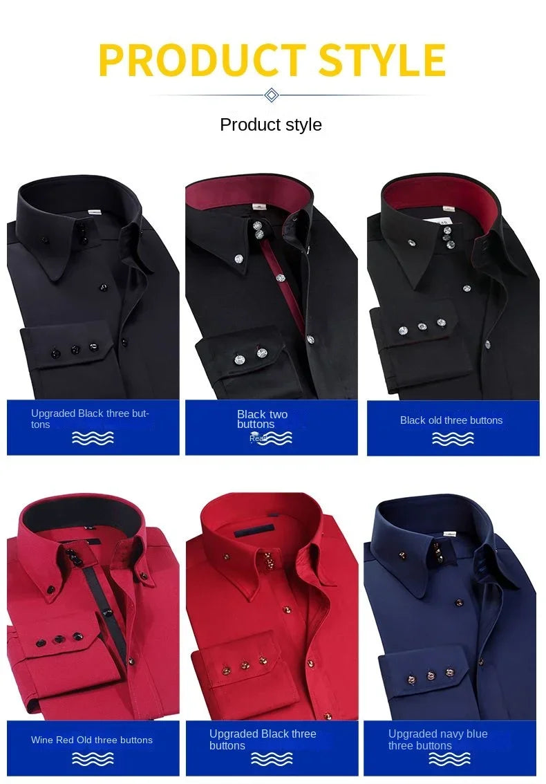 Men's Dress Shirts Non-ironing Formal Collar Shirt Fashion Korean Slim Solid Color Business Casual Shirt White Spring Autumn