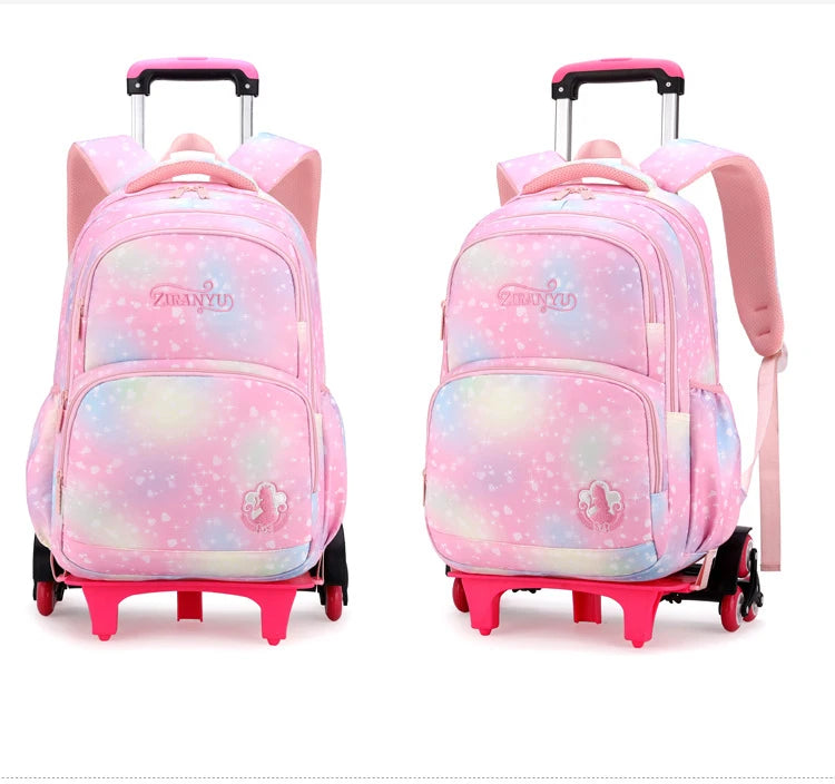 Children School Backpack Set with Wheels Students Bags for Girls Trolley Bag Cute Schoolbag Rolling Wheeled Backpack Child Girl