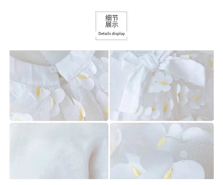 Summer Toddler Dresses Cute Flower Princess Dress Female Baby Butterfly Appliques Dress Children Mesh Bow Kids White Costume