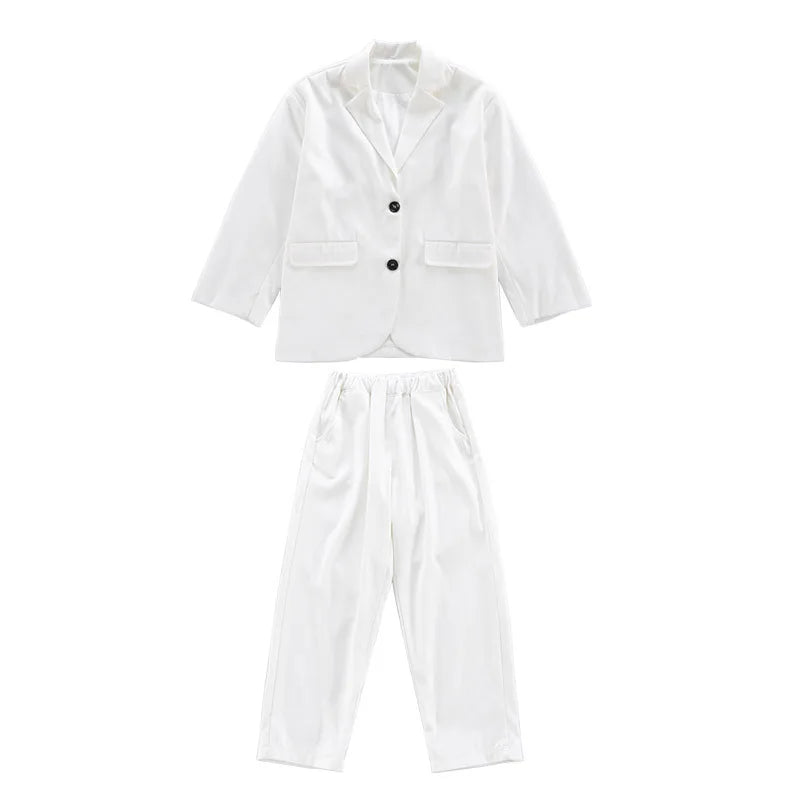 Suit for Girls Autumn Casual Long Sleeve Blazer Pants Two Pieces Children Costumes Formal Black Jacket Set Boys 10 12 13 Years
