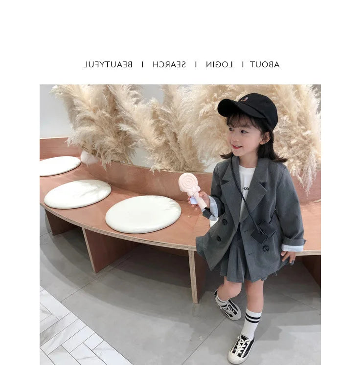 Girls' Suit British Style Noble Long Girls' Suit Plus Skirt 2024 Spring Clothes New Children's Clothing Fashion Casual