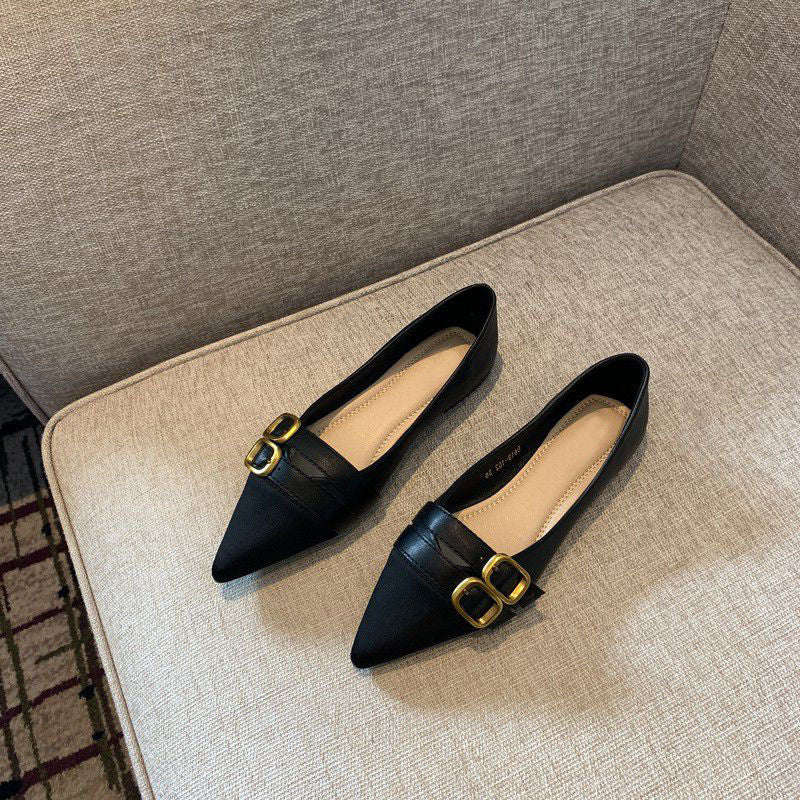 Ladies Summer Footwear Flat Office Black Shoes for Women 2025 Low Heel Elegant Pointed Toe Flats Beau Today High Quality 39 Shoe
