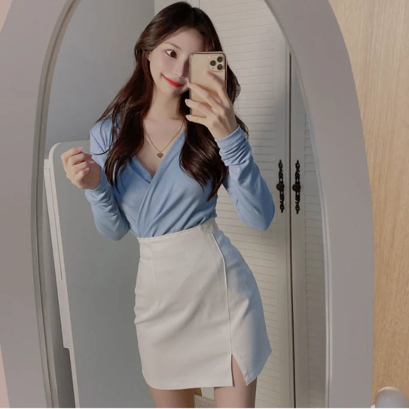 Skirts for Woman with Slit Women's Skirt Chiffon Suit Clothes Mini Short Wrap Tight White Black New In Stylish Luxury Premium V
