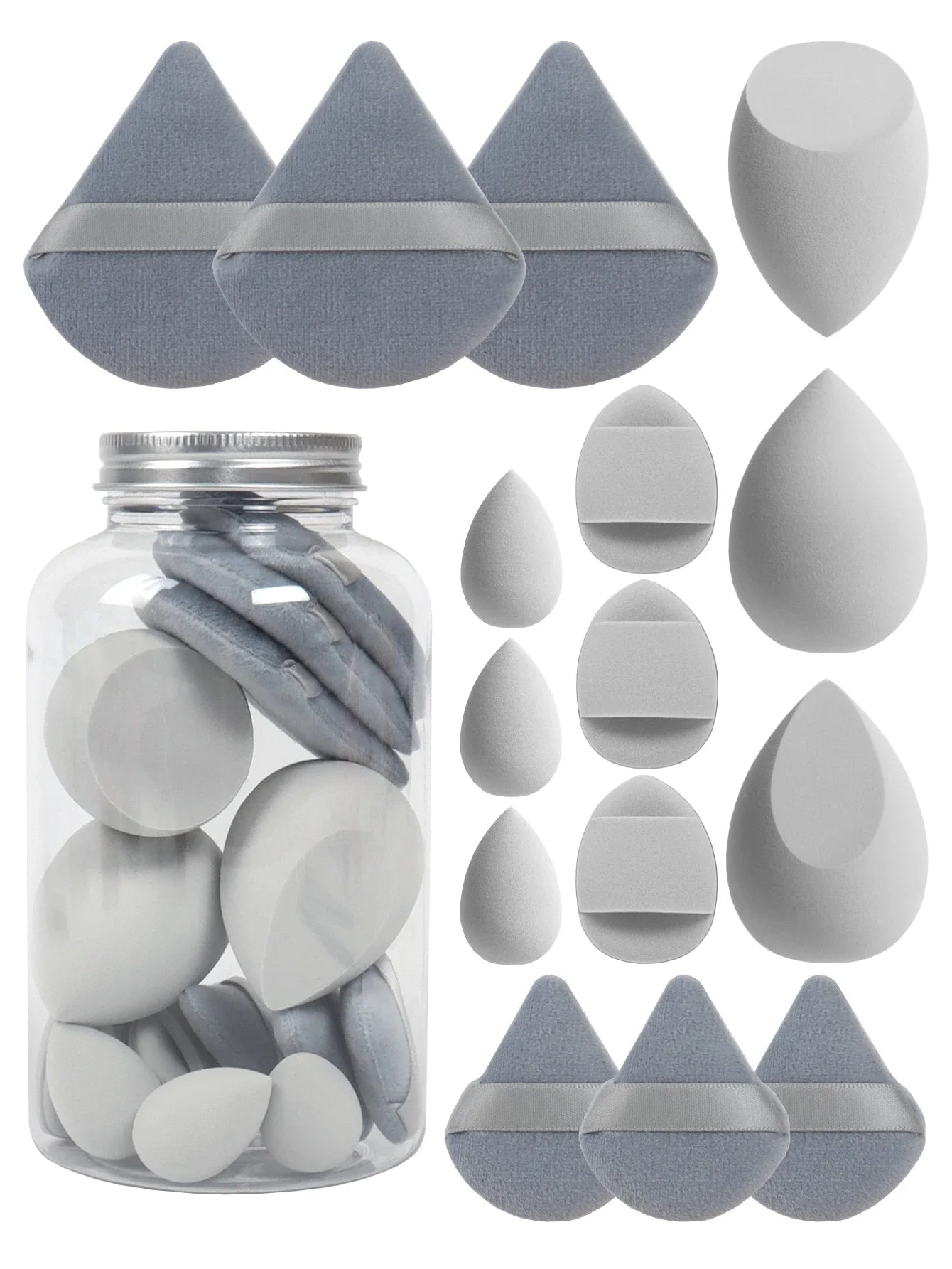 15Pcs Premium Powder Puffs with Storage Jar - Makeup Blending Sponges Set for Face Foundation & Loose Powder Kit