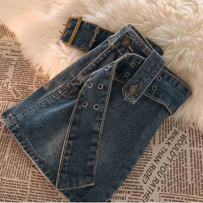 Skirts Female Casual Ball Gown Korean Slim A Line Skirts New Vintage Women Denim Mini Skirts Summer Solid Belt Sexy Jeans