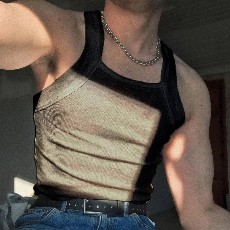 Summer Men's New Solid Color Fashion Sleeveless Shapewear Europe and America Men Sexy Tight Elastic Vest S-4XL