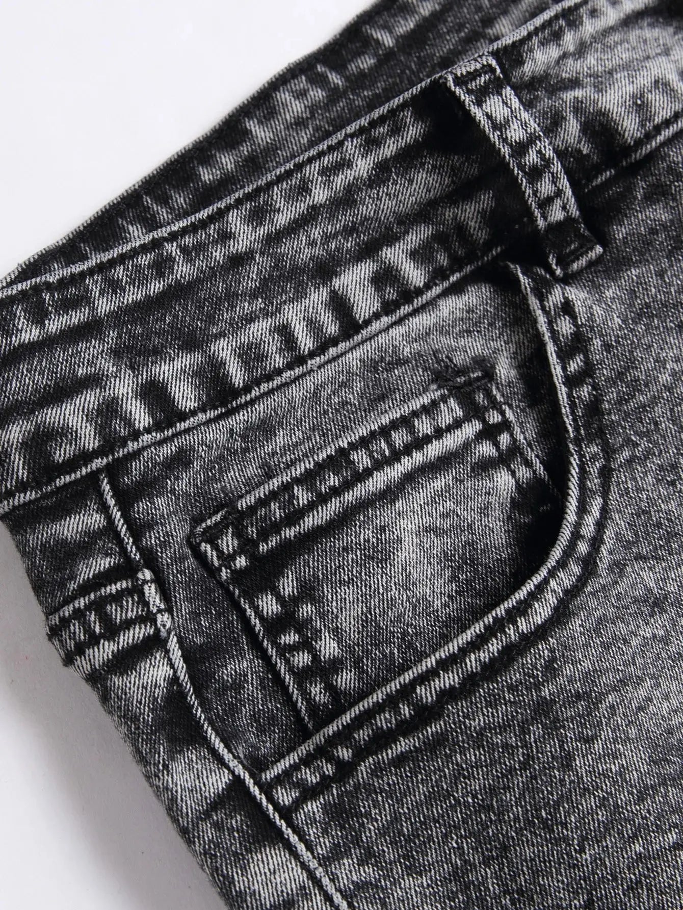 Men's High Street  Black Jeans Stretch Slim Fit Small Feet Pants Ripped Distressed Motorcycle Trouser Men Streetwear Denim Pants