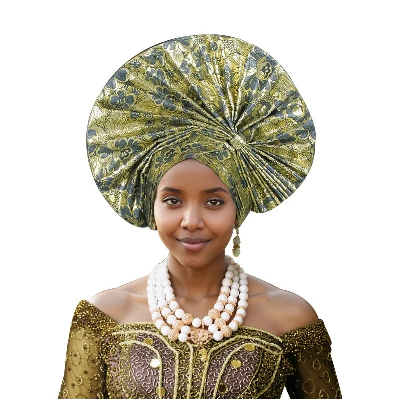 Elegant African Autogele Women's Turban Cap Nigeria Wedding Gele Ready To Wear Headtie Evening Party Headwear African Headtie