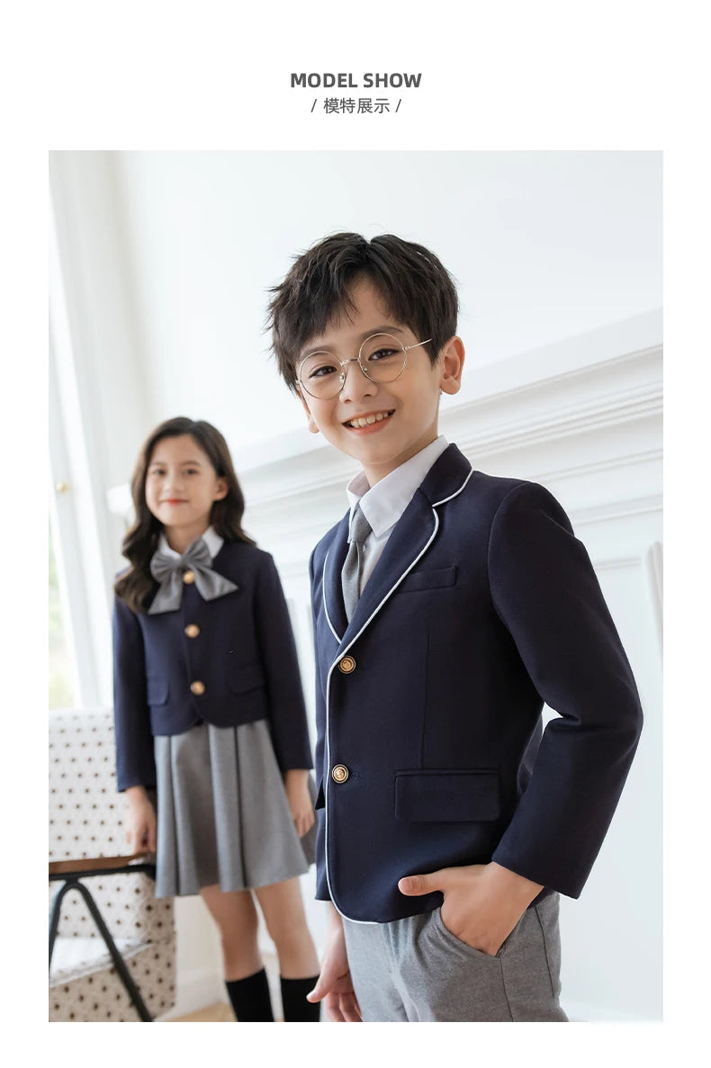 Kids Japanese Navy Jacket Suit Dress School Uniforms Girls British Boys Blazer Formal Outfits Chidren Student Clothes Class Sets