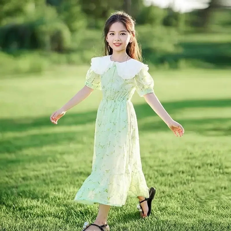 New Girls Dress Summer Dress Korean Version Stylish Children's Floral Dress Super Fairy Little Girl Princess Dresses 8-12 Year