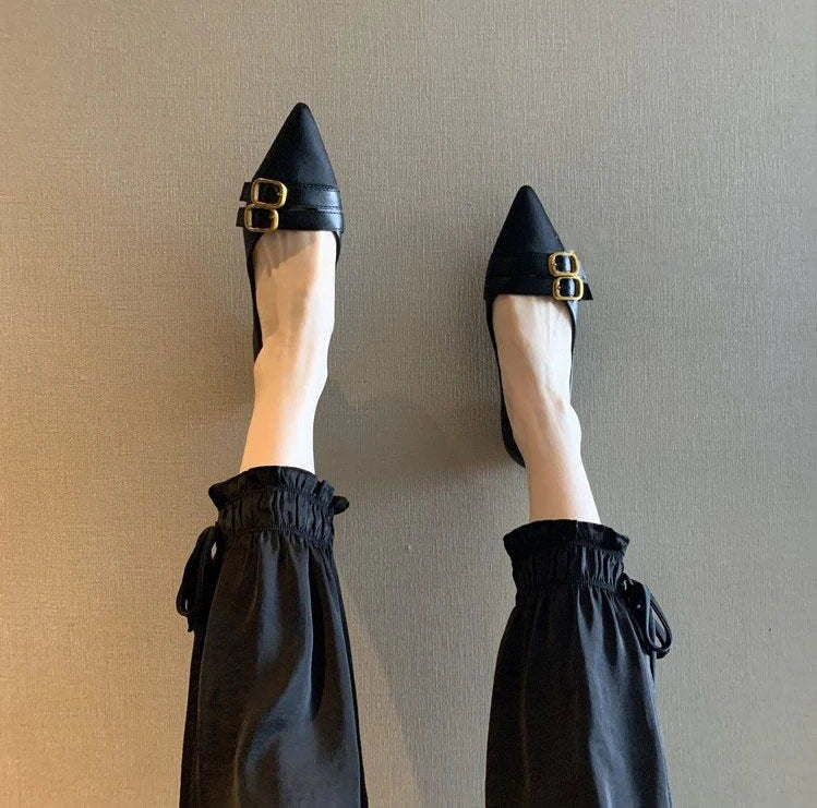 Ladies Summer Footwear Flat Office Black Shoes for Women 2025 Low Heel Elegant Pointed Toe Flats Beau Today High Quality 39 Shoe