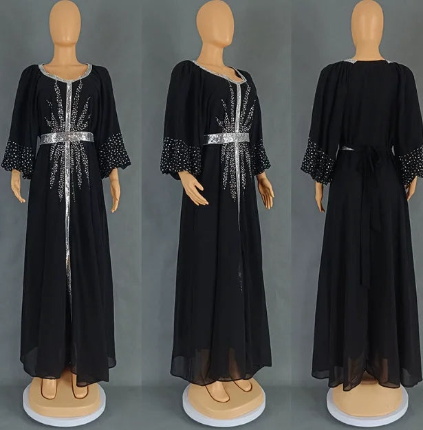 Summer African Dresses for Women Elegant African Half Sleeve O-neck Polyester Long Maxi Dress Gowns Kaftan Muslim Abaya Outfits