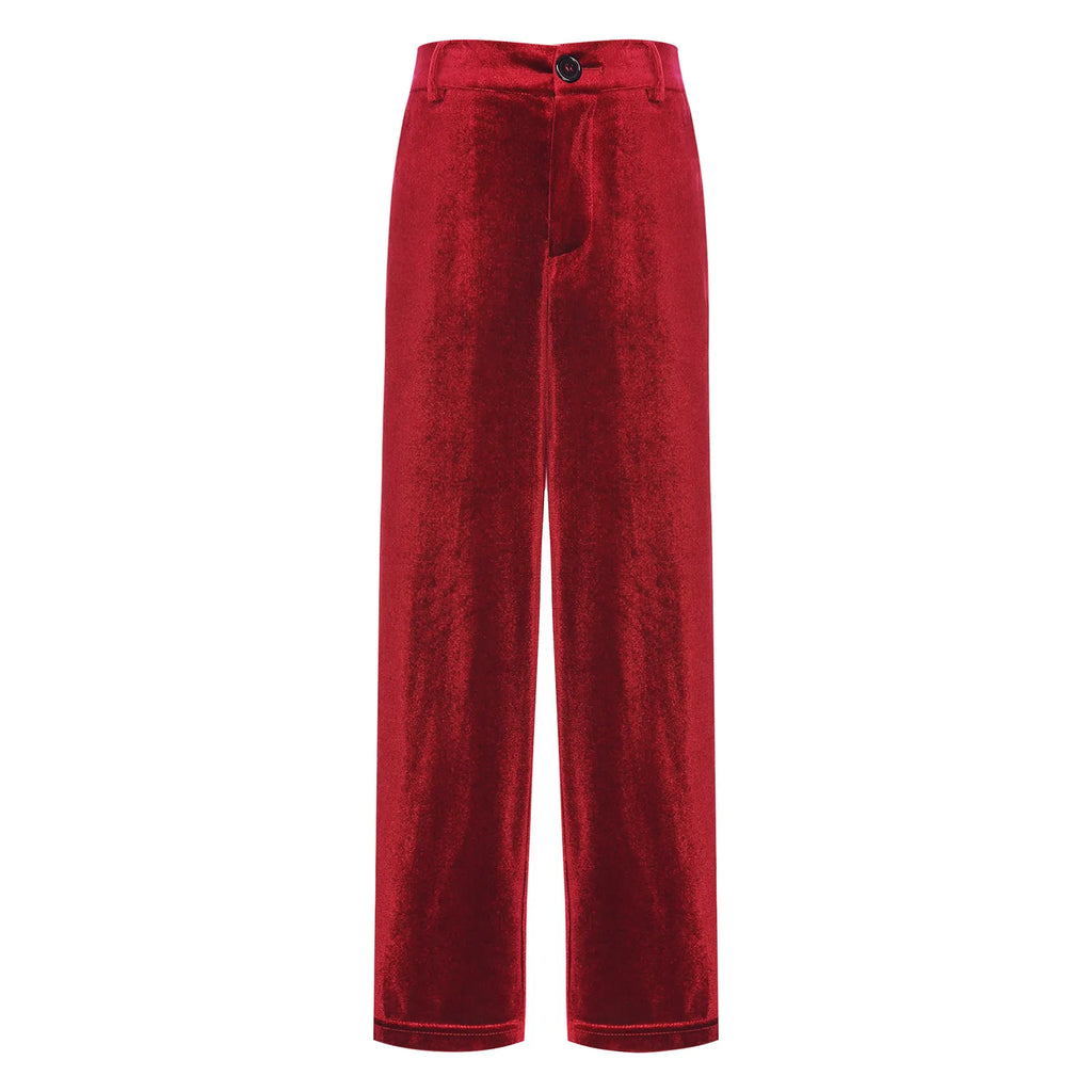 Kids Boys Velvet Pants Gentleman Suit Trousers Christmas Costume Straight Pants for Formal Party Birthday Wedding Child Trousers