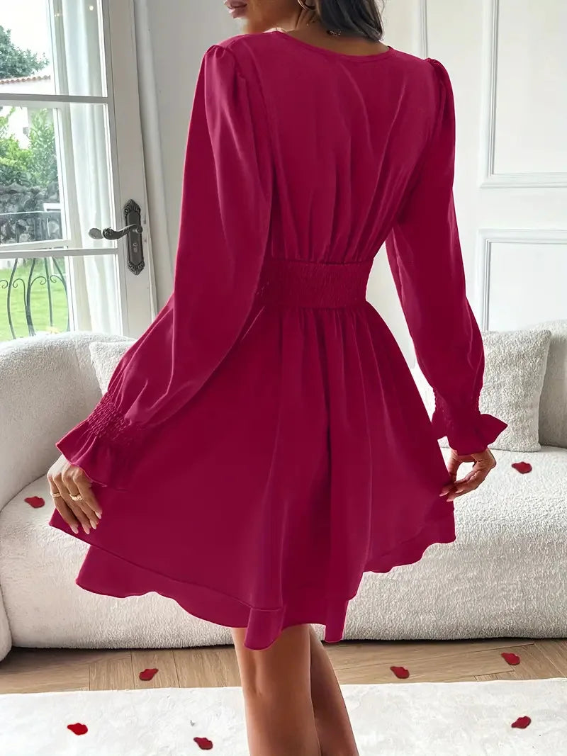 Summer New Dresses 2026 Woman Clothing V-Neck Lantern Sleeve Wrap Mini Dress Ruched Waisted Dress Elegant for Spring Party Dress