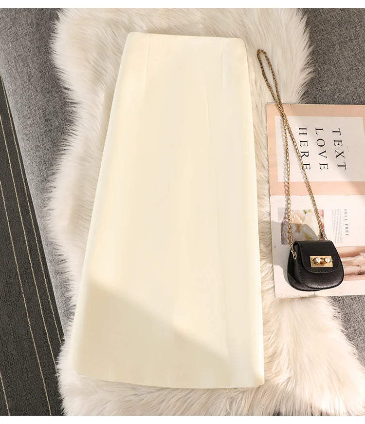 Elegant Office Ladies Work Suit Straight Skirt Women Autumn Winter Korean Fashion High Waist Split Business Midi Long Skirts