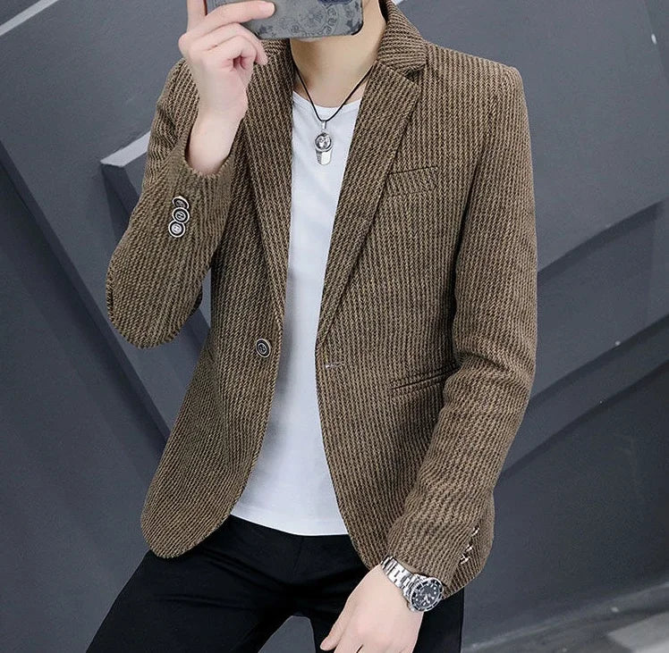 Thin Men's Suit Jackets Single Breasted Male Blazer Coat Brown Slim Fit High Quality Elegant Simple Classic Menswear Clothing