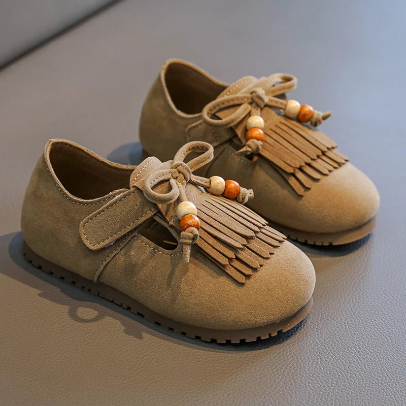 Girls' All-inclusive fringed Boken shoes 2025 Autumn Edition Soft-soled little girl princess Shoes Children's Bean single shoes