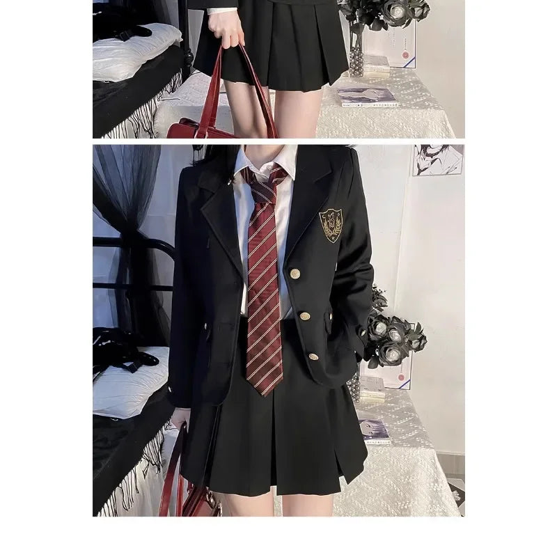 Girls College Style Fashion Sweet Blazers Anime COS Sexy Kawaii Mini Pleated Skirt Uniform, Japanese Student JK School Uniform