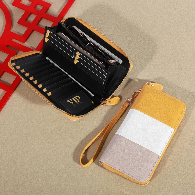 Women's Wallet RFID Blocking Multi Credit Card High Capacity Zipper Clutch Travel Bag Wrist Guard